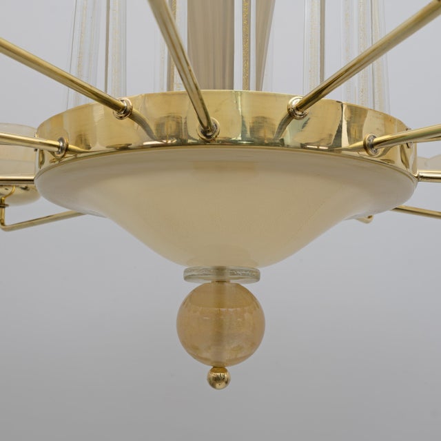 Metal Mid-Century Modern Brass and Murano Glass Big Chandelier For Sale - Image 7 of 12