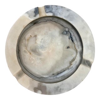 Large Round Vintage Ashtray, Vide Poche in White Onyx Marble in the Style of Angelo Mangiarotti, Italy, 1970s For Sale