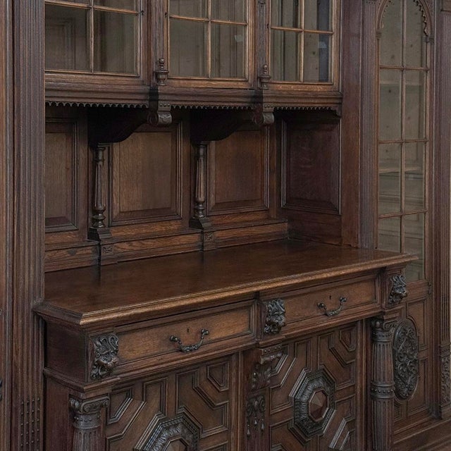 19th Century French Renaissance Revival Carved Oak Bookcase / Bar For Sale - Image 14 of 18