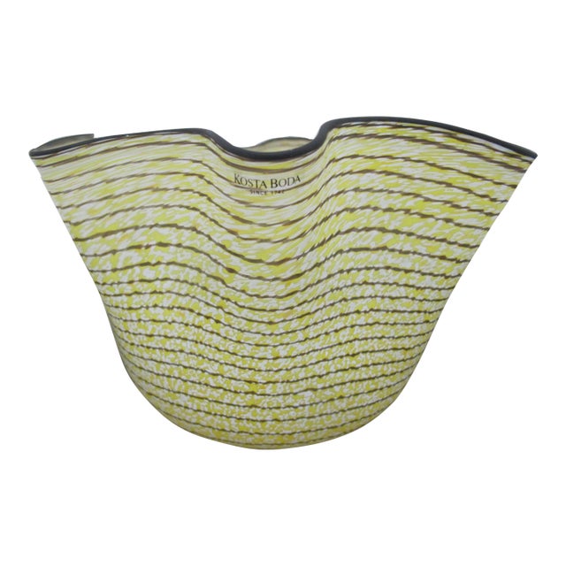 Kosta Boda Sweden Carmen Large Yellow Art Glass Handkerchief Ruffle Bowl Signed For Sale