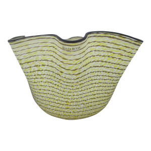 Kosta Boda Sweden Carmen Large Yellow Art Glass Handkerchief Ruffle Bowl Signed