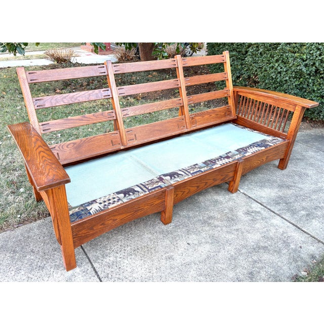 Wood Late 20th Century Arts and Crafts Mission Style Oak Sofa With Ottoman For Sale - Image 7 of 15