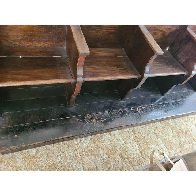 Antique Gothic Church Pew Choir Stalls 4 Seater Bench Theatre Seats For Sale - Image 10 of 10