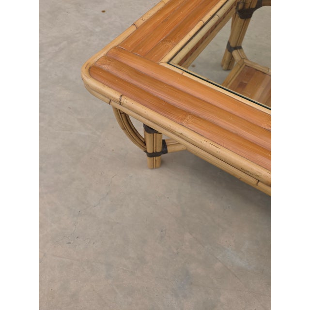 Vintage Bamboo and Glass Square Coffee Table For Sale - Image 4 of 9