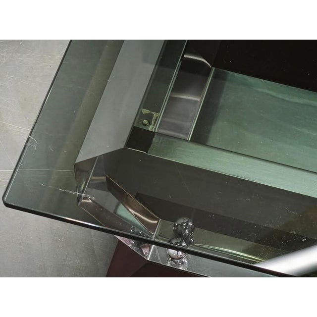 Italian Chrome, Smoked Glass and Wood Coffee Table, 1970s For Sale - Image 6 of 14