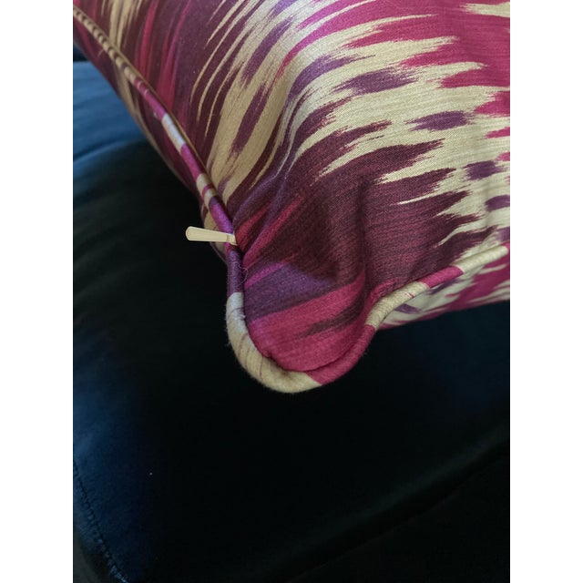 Pair of 20" Custom Pillows in Schumacher Bukhara Ikat Fuchsia, Pattern 176082 For Sale - Image 9 of 18