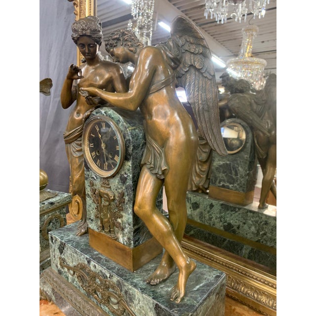 19th Century Antique French Mantel Clock in Bronze and Marble, 1850 For Sale - Image 5 of 11