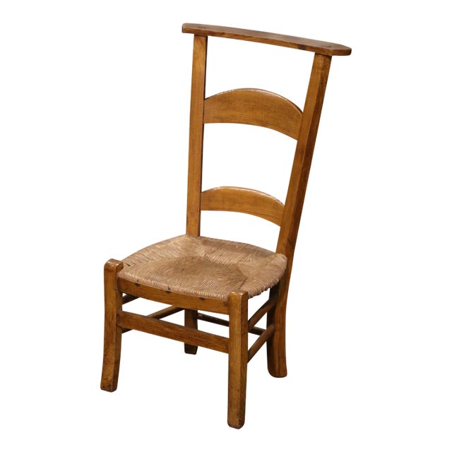 19th Century Country French Beech Wood and Rush Prayer Chair From Normandy For Sale