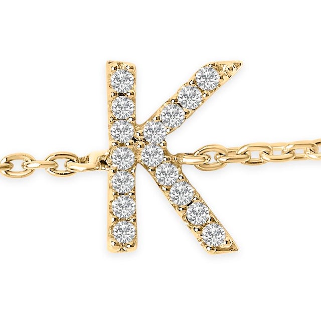 Contemporary 10K Yellow Gold Diamond Accent "K" Initial Charm and Link Bracelet For Sale - Image 3 of 6