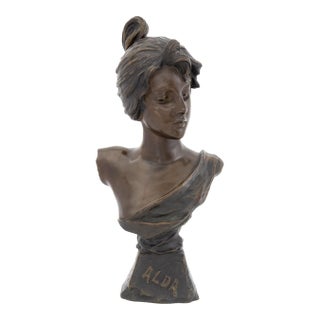 Emmanuel Villanis "Alda" Patinated Bronze Bust For Sale