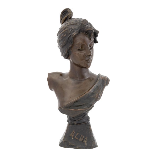Emmanuel Villanis "Alda" Patinated Bronze Bust For Sale