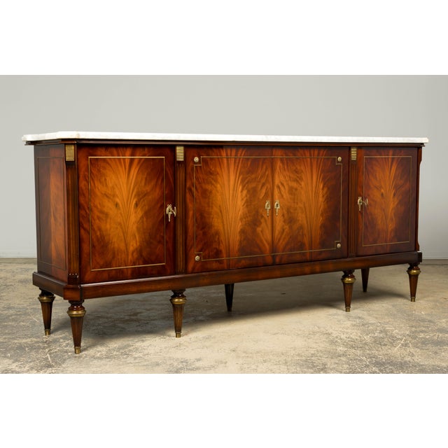 Mid 20th Century French Louis XVI Style Mahogany Sideboard Buffet With Carrara Marble Top For Sale - Image 15 of 18