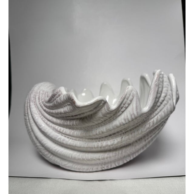 White Coastal Nautical White Ceramic Clamshell Serving Bowl For Sale - Image 8 of 12