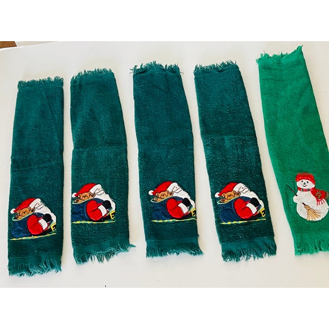 Shabby Chic Guest Face/ Hands Christmas Terry Towels With Applique Santas For Sale - Image 3 of 4
