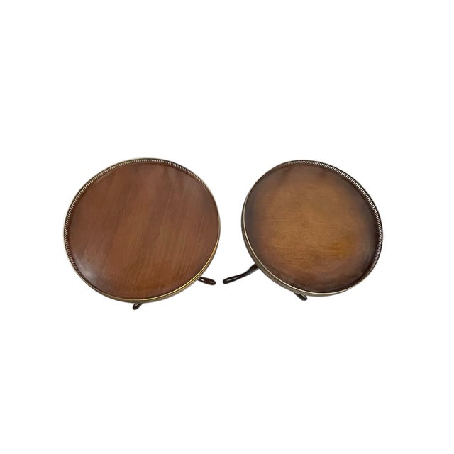 Mid 20th Century Vintage Set of Two Traditional Chippendale-Style Tripod Side Tables With Brass Gallery Tops For Sale - Image 5 of 17