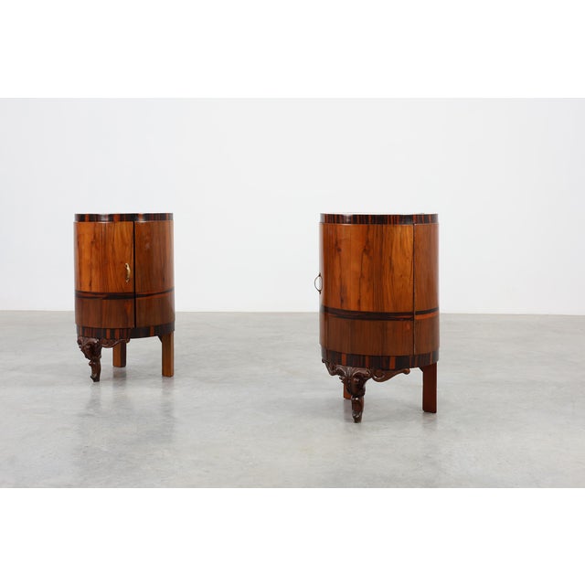 Art Deco Walnut and Marble Nightstands, Italy, 1920s, Set of 2 For Sale - Image 4 of 18