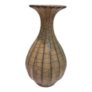 Chinese Ceramic Vase Hand Carved Ge Ware Crackle Glaze Celadon Yuhuchun Vase For Sale