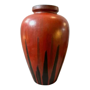 1976 Modernist Red and Black Fat Lava Ceramic Stromboli Big Vase by Ceramano