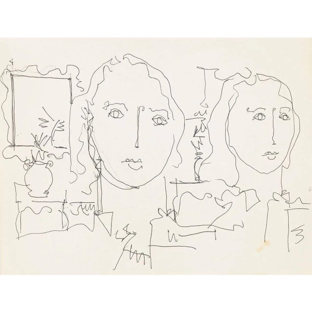 Women - 4 Original Pen Drawing on Paper - Mid 20th Century Mid 20th century For Sale - Image 4 of 5
