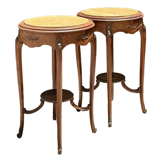 Vintage Louis XV Stone Top Side Tables - A Pair For Sale