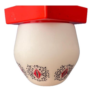 Vintage Opaline Glass Ceiling Lamp with Orange Ceiling Cap from Thabur For Sale