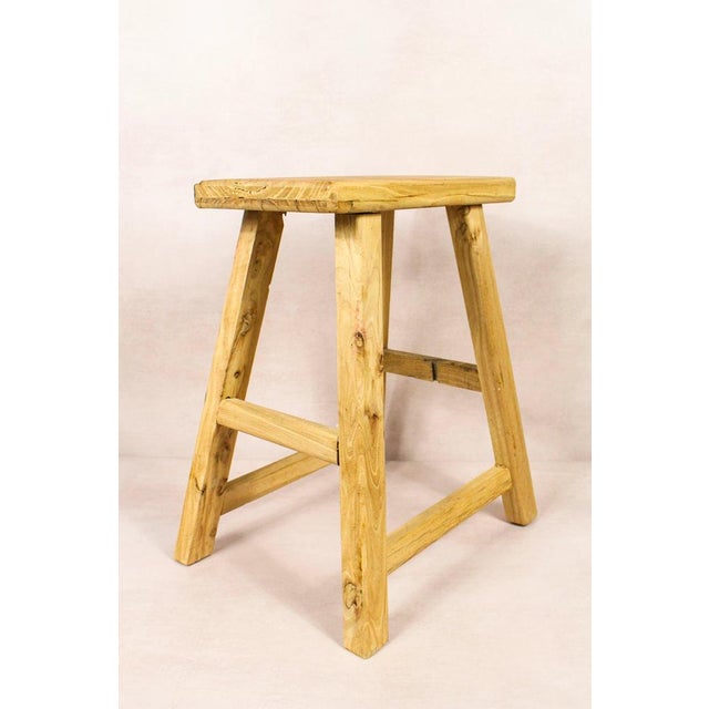 Vintage Rustic Stool in Elm For Sale - Image 5 of 5