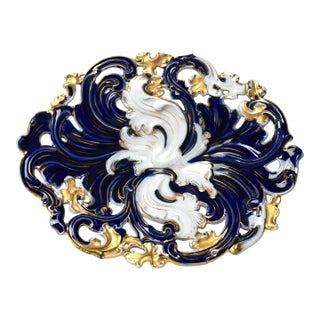 19th Century Meissen Gold & Cobalt Reticulated Fruit Bowl For Sale