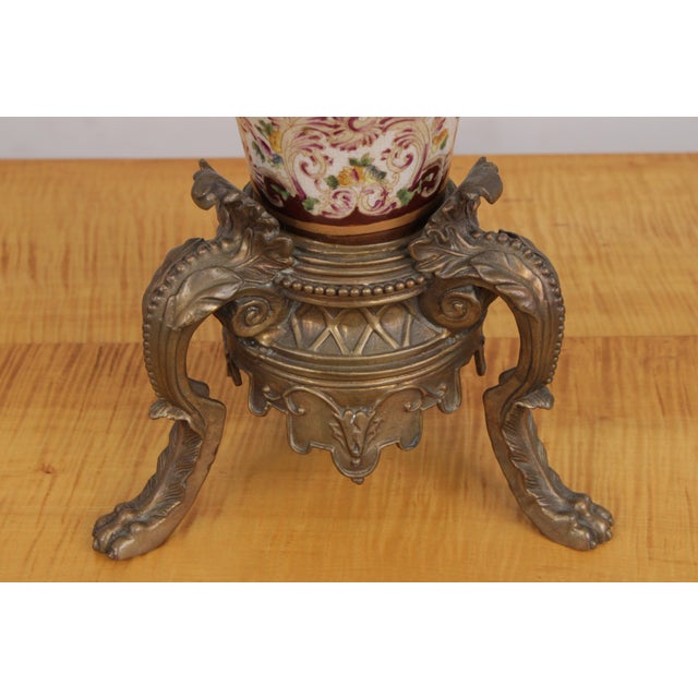 Pair Castilian Porcelain & Bronze French Style Lidded Urns For Sale In Philadelphia - Image 6 of 18