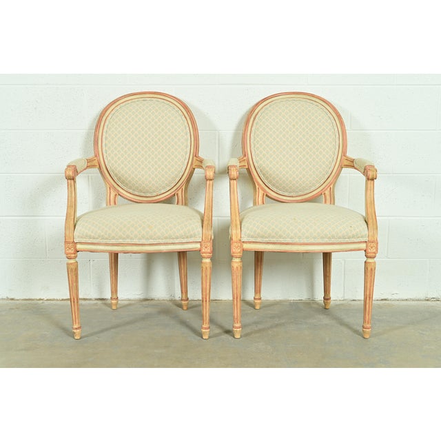 Baker Furniture French Regency Louis XVI Cream and Pink Lacquered Armchairs, Pair For Sale - Image 15 of 15