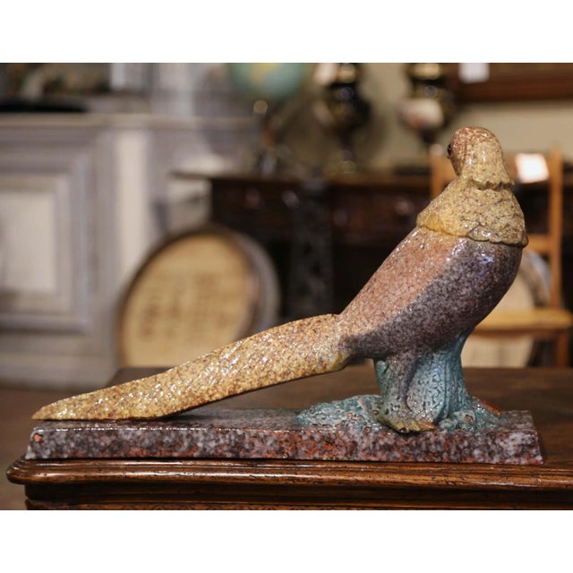 Early 20th Century French Painted Faience Pheasant Sculpture Signed Louis Dage For Sale - Image 10 of 12