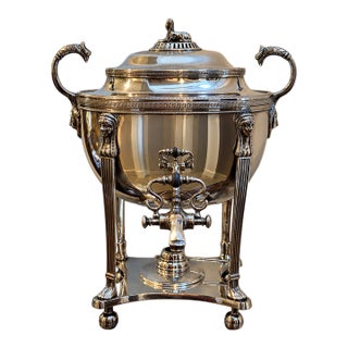 Antique 19th-Century Egyptian Revival Silver-Plated Samovar With Sphinx Finial For Sale