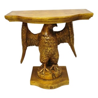 Vintage Neoclassical Style Gold Carved Wood American Eagle Console Hall Table For Sale