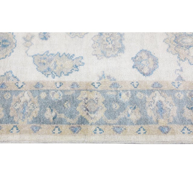 Early 21st Century Turkish Oushak Runner Soft Blue & Ivory Handwoven Wool Rug 2'11" X 9'2" For Sale - Image 5 of 9