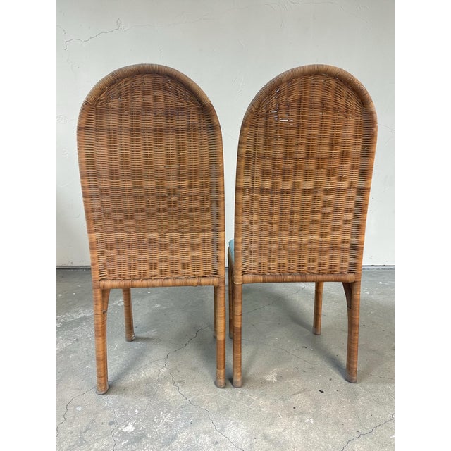 Late 20th Century Vintage High Back Wicker Dining Chairs With Tall Arched Backs – Hollywood Regency Coastal, a Pair For Sale - Image 5 of 9