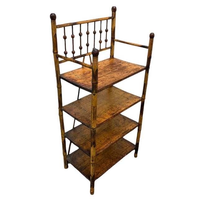 Chinoiserie Antique Bamboo Form Etagere Four Shelf Bookcase Circa 1920s For Sale - Image 3 of 8
