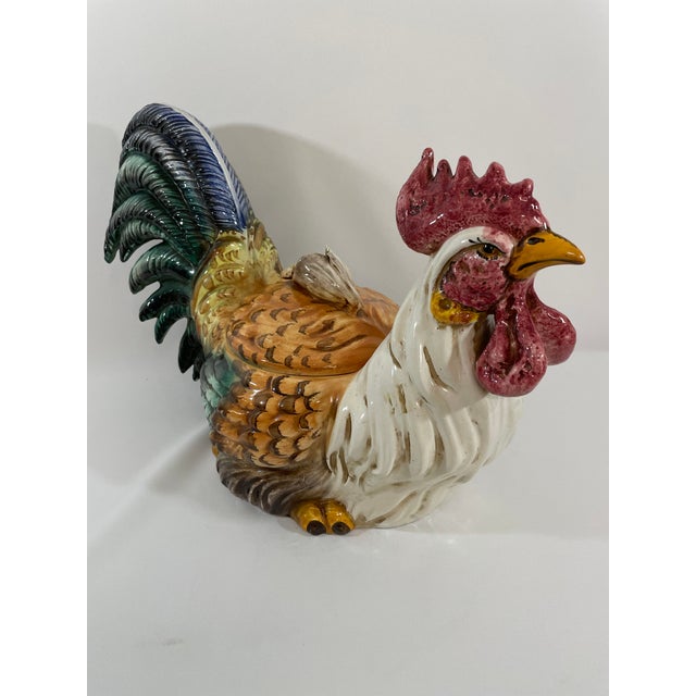 Vintage 1970s Italian Ceramic Majolica Rooster Tureen For Sale - Image 9 of 18