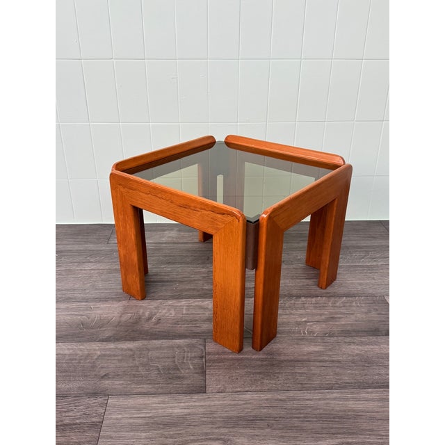Vintage Italian Coffee Table in Wood and Smoked Glass Top, 1970s For Sale - Image 11 of 11