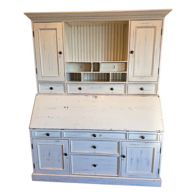 Large Custom Farmhouse Secretary Desk Cabinet Distressed Finish For Sale
