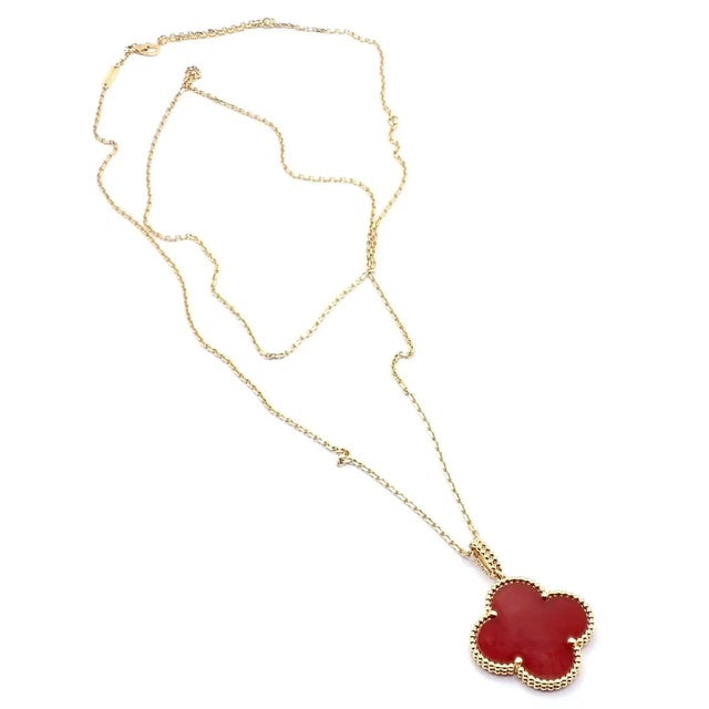 Van Cleef & Arpels Magic Alhambra Carnelian Pendant Long Rose Gold Necklace For Sale - Image 10 of 13
