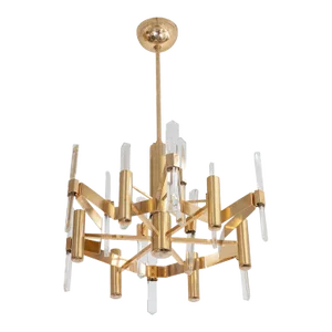 Brass Plated Crystal Prism Chandelier by Sciolari