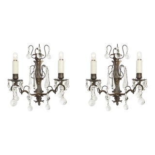Brass and Crystal Wall Lights, 1900s, Set of 2 For Sale