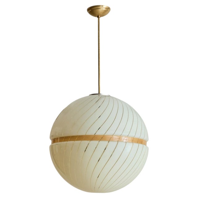 1970s Mid Century Modern Italian Brass + Acrylic Pendant For Sale