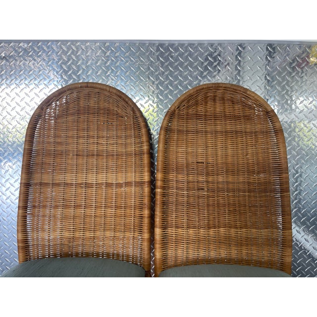 Vintage High Back Wicker Dining Chairs With Tall Arched Backs – Hollywood Regency Coastal, a Pair For Sale - Image 9 of 9