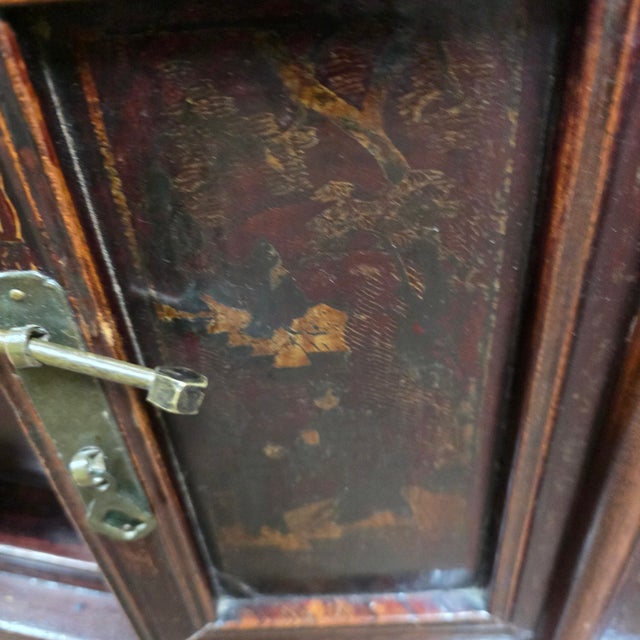 Red Antique Late Qing Chinese Red and Black Lacquer Cabinet With Gilt Floral Decoration & Brass Hardware, Circa 1900 For Sale - Image 8 of 14