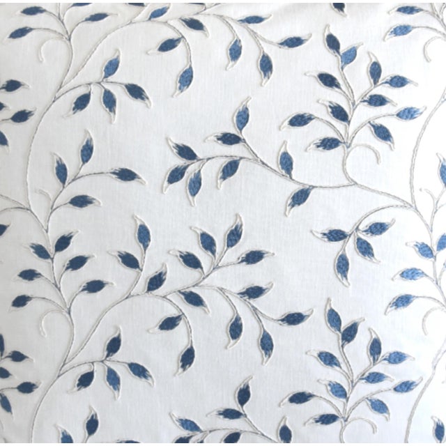 Designer Page Turner Embroidered Blue Leaf Botanical Feather/Down Pillow For Sale - Image 4 of 7