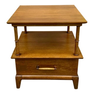 1960s Refinished Mid Century Heritage Henredon Teak Wood Sculptured Nightstand For Sale