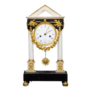 French Restauration Gilt Bronze Clock Signed Mesnil, Paris