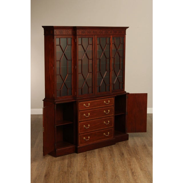 Wood Henkel Harris Georgian Style Inlaid Mahogany Breakfront Bookcase For Sale - Image 7 of 12