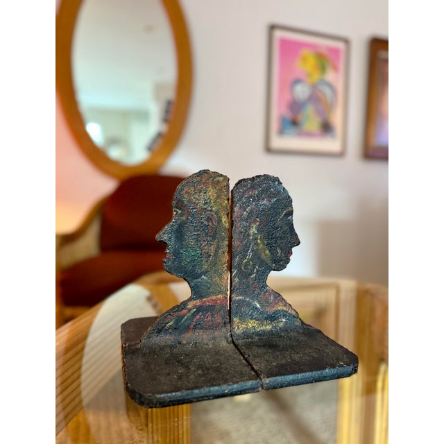 A Pair of Brutalist Cast Iron Bookends Featuring Sculptural Male and Female Profile Silhouettes For Sale In Houston - Image 6 of 8
