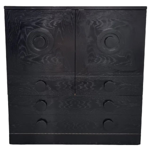 Brutalist Black Bar Cabinet with Two Doors and Three Drawers, Belgium, 1970s For Sale